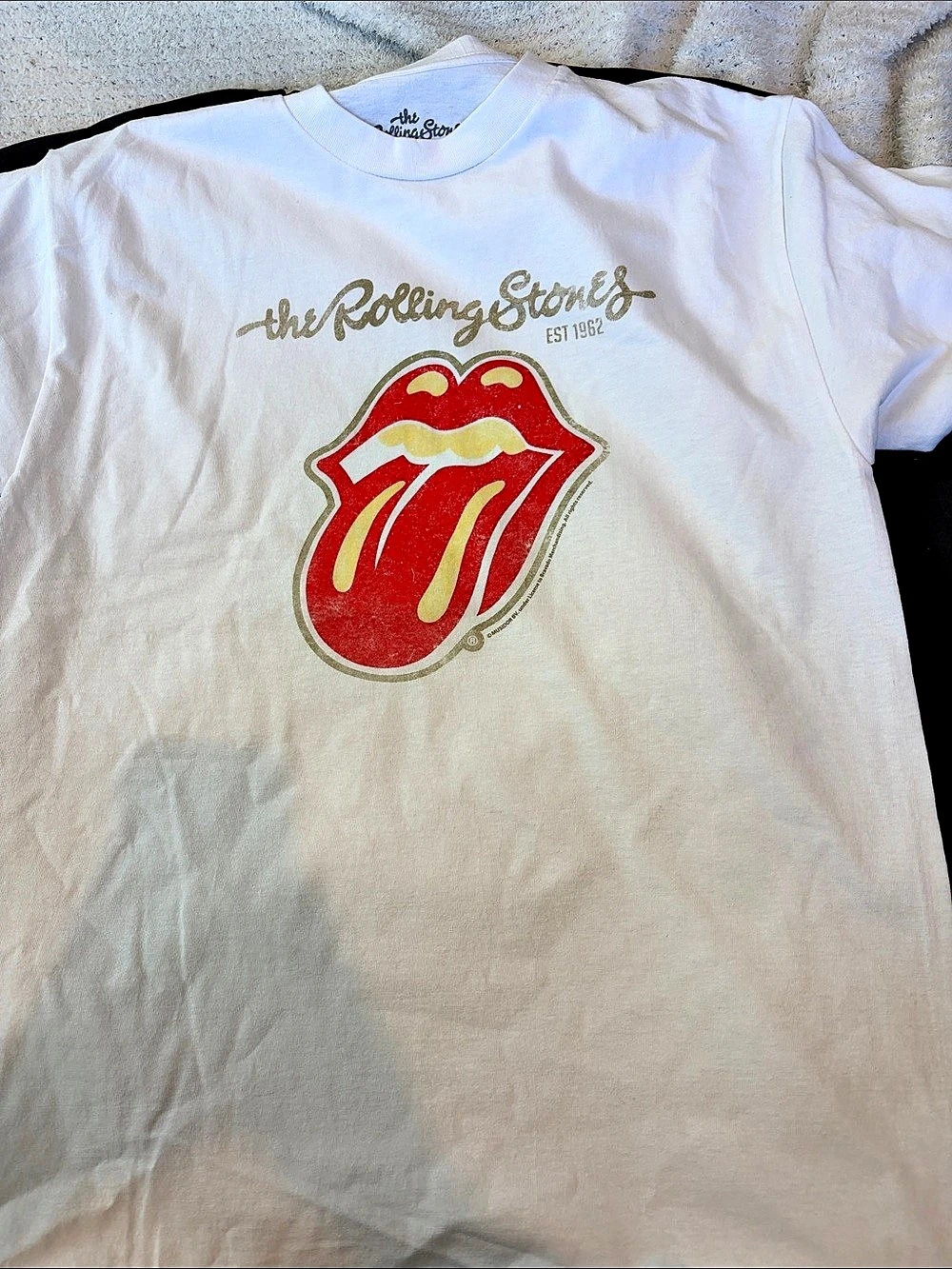 The Rolling Stones Graphic Logo Short Sleeve Tee in White & Red